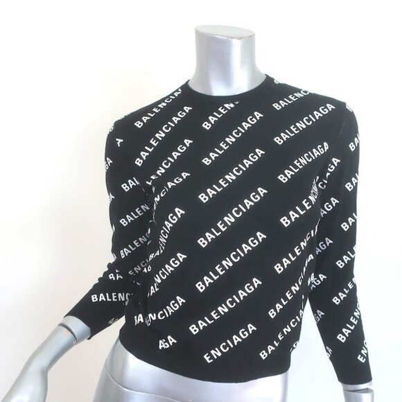 Balenciaga Mini Logo Cropped Sweater Black Cotton Size Small NEW - Picture 1 of 10
